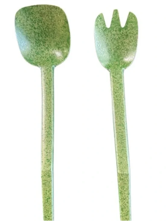 Flintwood Salad Serving Set Kitchenware Melamine Green Fork Spoon VTG 13.5