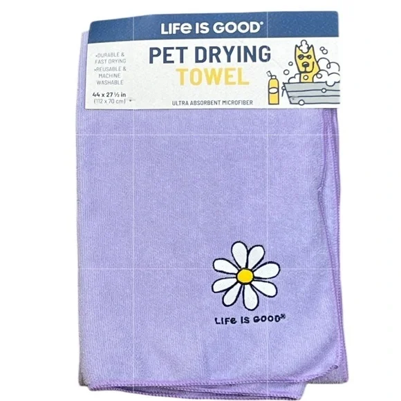 PETS - Life is good - 2/$28 - ‘Daisy - pet purple’ pet drying towel. NWT.