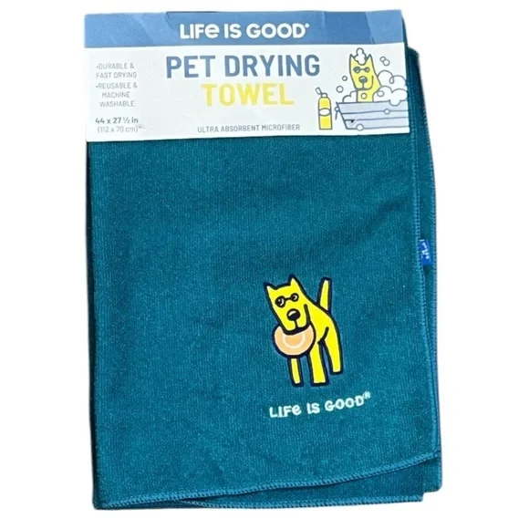 Life is good - 2/$28 - Frisbee - Teal’ pet drying towel. NWT.