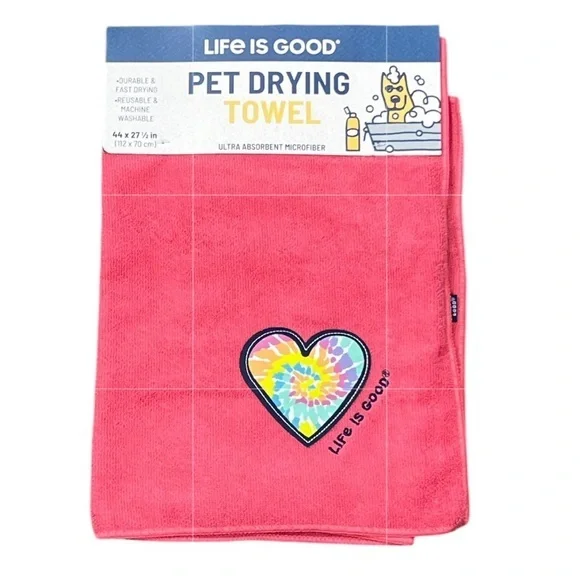 Life is good - 2/$28 - ‘Heart - fuchsia’ pet drying towel. NWT.