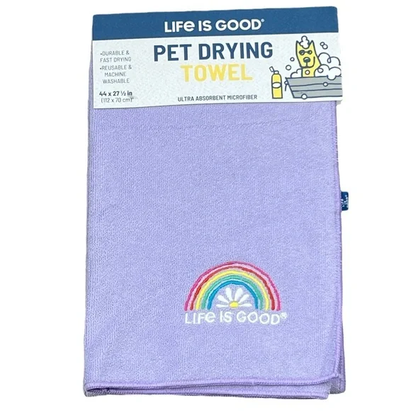 Life is Good - 2/$28 - ‘Rainbow’ pet drying towel. NWT