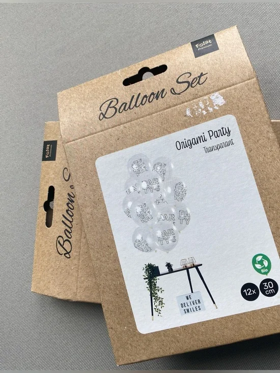 24 transparent party balloons with various graphics