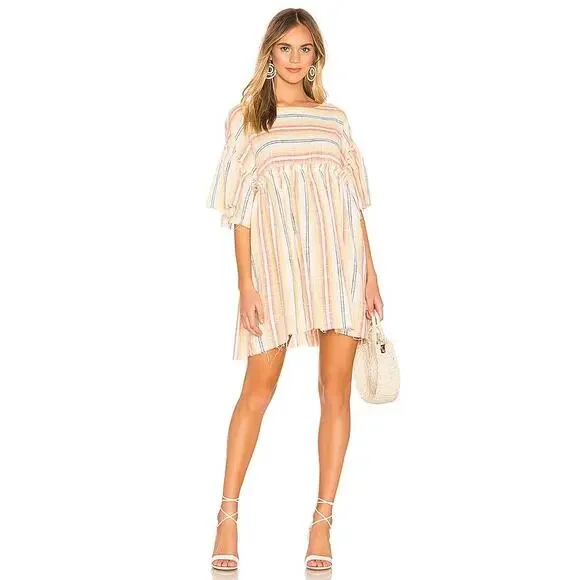 Free People Summer Nights Striped Dress in Yellow Small 100% Cotton