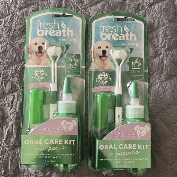 TropiClean Fresh Breath Oral Care Kit for Puppies Finger Tooth Brush & Oral Gel
