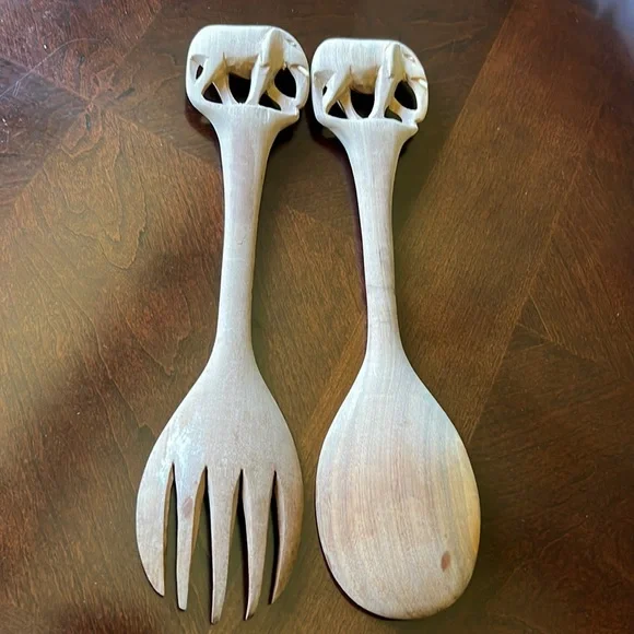 Salad servers Wooden carved Elephant design