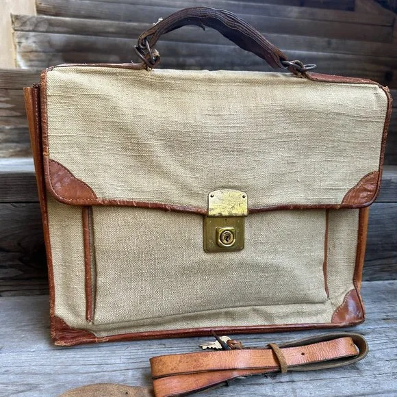 CANVAS AND LEATHER ATTACHE BAG - PRICE DROPPED!