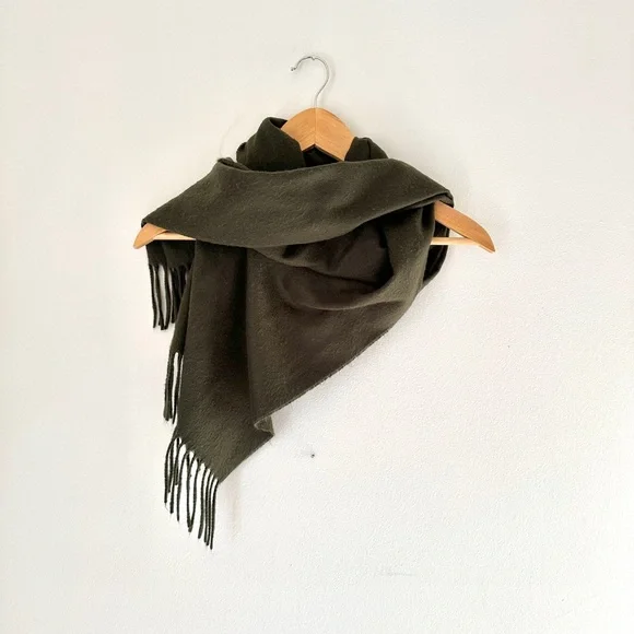 CHRISTIAN DIOR Scarf Green Fringe Made in Japan Size 11' x 48' Quiet Luxury