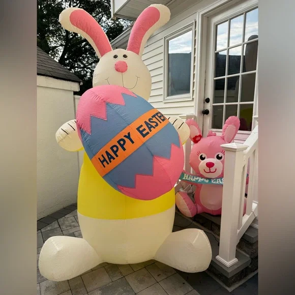 Set Of 2 Easter Bunny‎ Outdoor Inflatable Airblown 8ft & 4ft