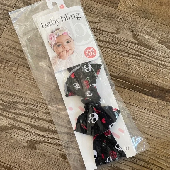 Baby Bling bow rose and skulls New