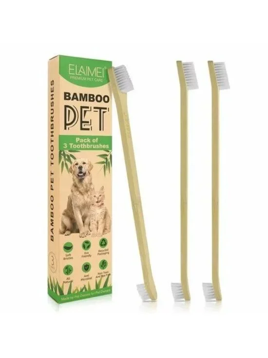 P66 - ELAIMEI Bamboo Pet Toothbrush Set Pack of 3 Premium Eco-friendly Toothbrus