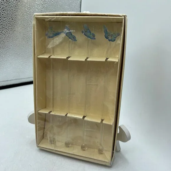 Pottery Barn Set Of 4 Butterfly Glass Cocktail Martini Picks In Box