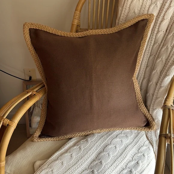 Pottery Barn Brown linen jute trim Pillow