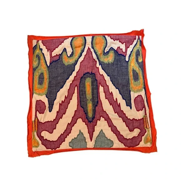 Pottery Barn Ikat Embroidered Pillow Cover 24x24 Orange Purple Linen Cotton