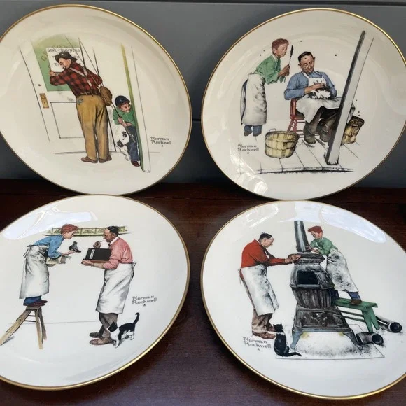 Vtg 1979 NORMAN ROCKWELL PLATES, A HELPING HAND FOUR SEASONS GORHAM CHINA 10.5