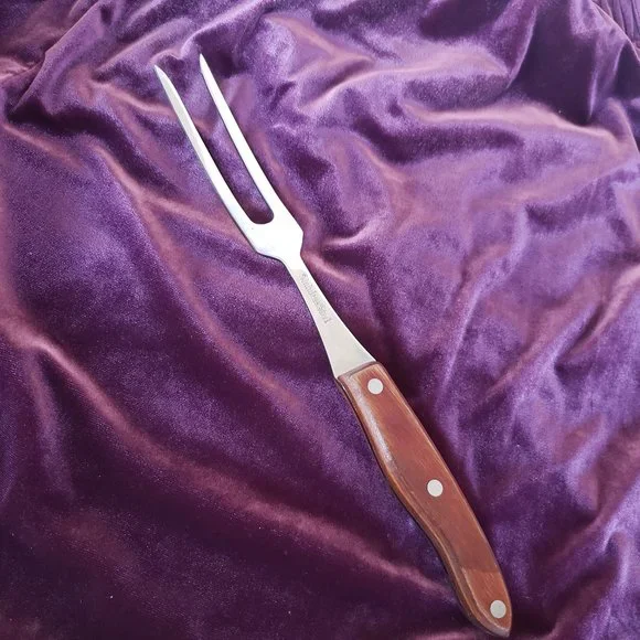 Stainless Steel Carving Meat Fork Riveted Wood Handle Made in Japan 5