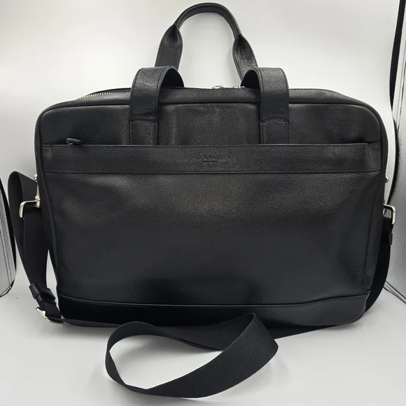 COACH F54804 Hamilton Black Leather Briefcase Laptop Work Bag Shoulder Strap