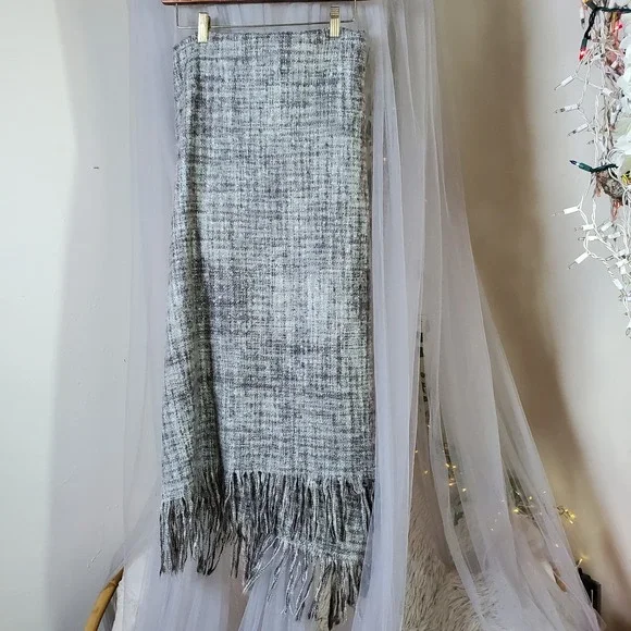 Pottery Barn Gray Fringe Throw Blanket Super Soft Cozy 50