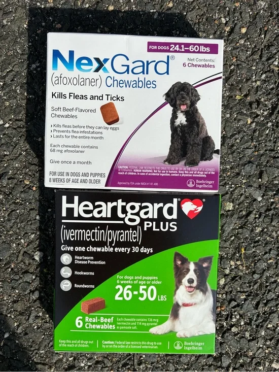 Nexgard 24.1-60 lbs & Heartgard Plus 26-50 lbs 6 month supply each Bundle