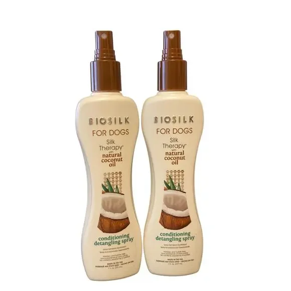 SET of TWO Biosilk for dogs - Silk Therapy Conditioning detangling Spray 7 Oz.