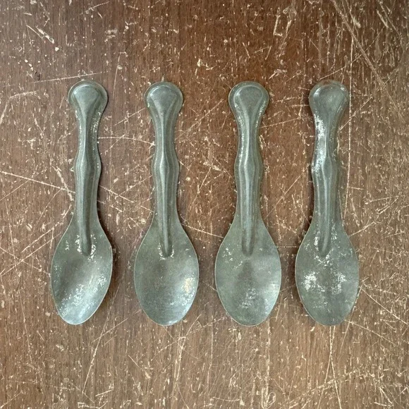 Set of 4 Antique Tin silver Ice‎ Cream Tasting Spoons Diner Ice Cream Parlor
