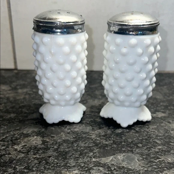 Vintage Fenton White Hobnail Milk Glass Salt and Pepper Shakers.