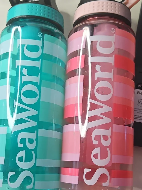 SeaWorld Refillable Water Bottles Set of 2 Pink & Teal Reusable Sports Drink Bot