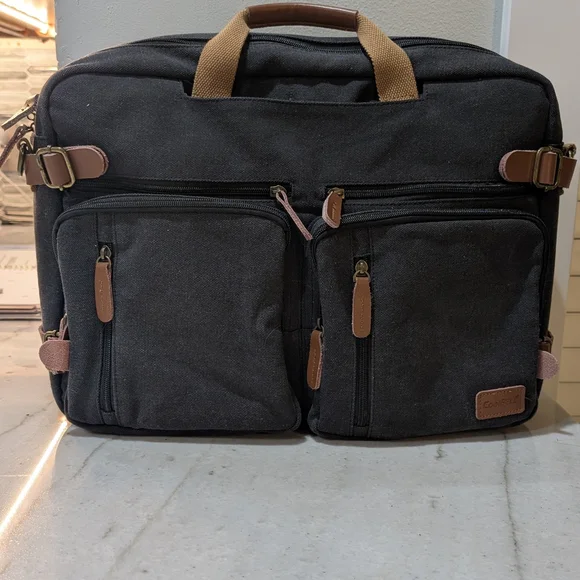 CoolBell Convertible Backpack Messenger Charcoal Gray Canvas Men's Laptop Bag