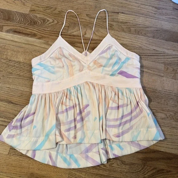 Free People Abstract Print Babydoll‎ Camisole Top Purple Blue Cami Zipper 10
