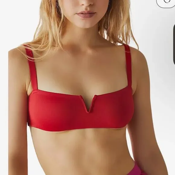 Free People Notched Lily Scuba Bralette - Haute Red, Size Medium‎
