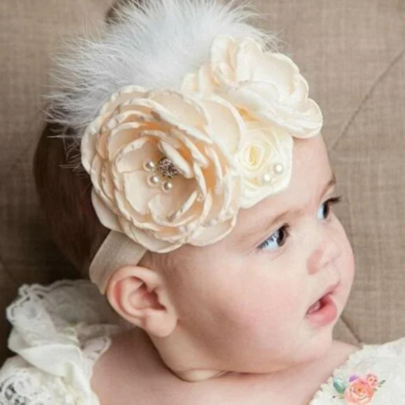 Gray floral Easter headband bow birthday hair accessories photoshoot flowers