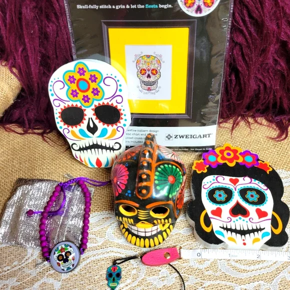 Lot of 6 sugar skull related items