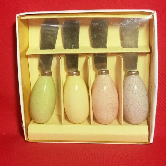 Ceramic Polka Dot Egg Spreaders Appetizer Knife Set of 4