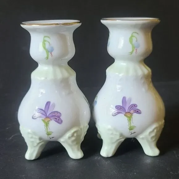 Rare Vintage Lissi Kaplan Giftcraft Crocuses Vintage China Candlestick Holders