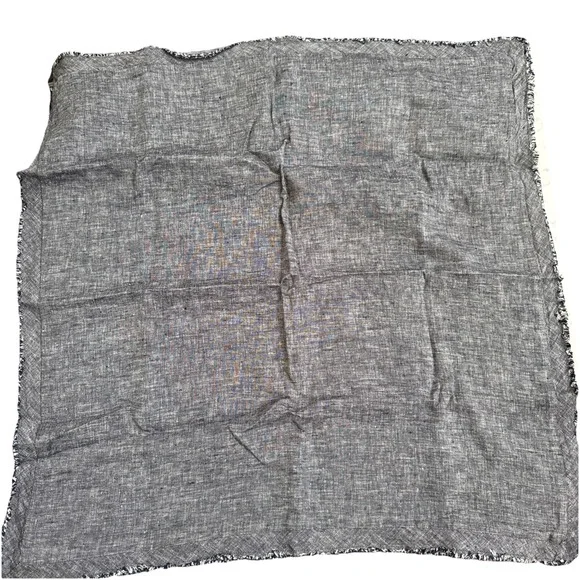 Pottery Barn Belgian Flax Linen Euro Sham Marin Blue Chambray Fringe Edge