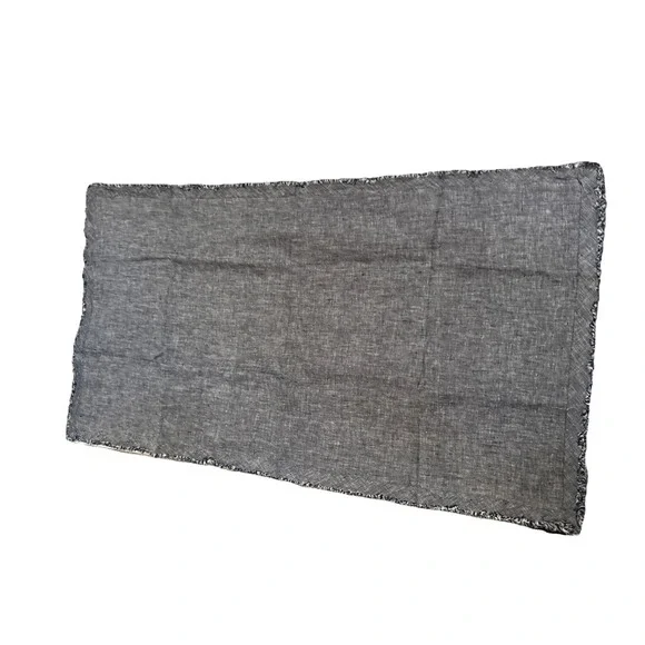 Pottery Barn Belgian Flax Linen KING Sham Marin Blue Chambray Fringe Edge