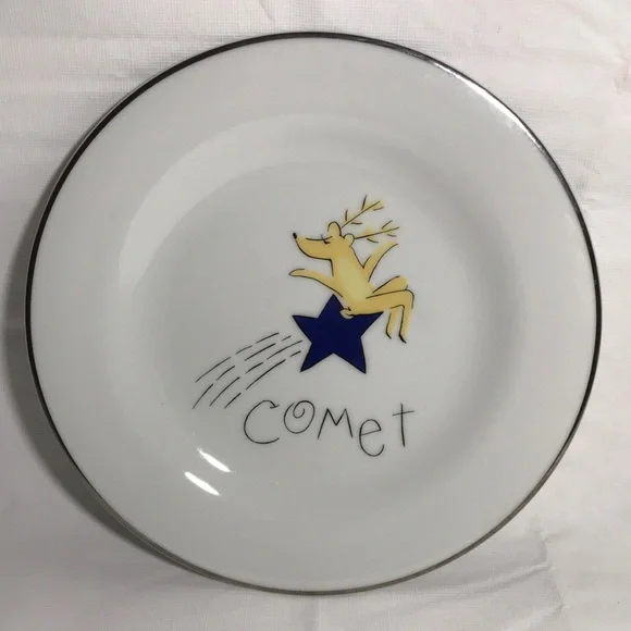 Pottery Barn Retired Reindeer Comet Luncheon Salad Dessert Plate 8 1/2”