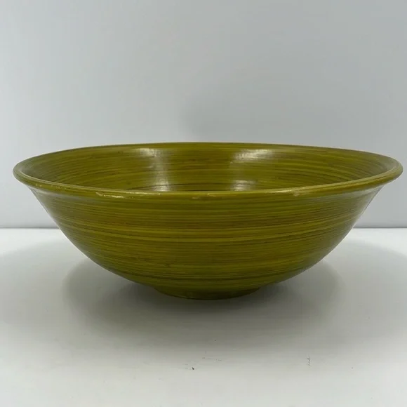 Pottery Barn Bowl Green Bamboo Serving Kitchen Dining Salad Fruit 12 inch