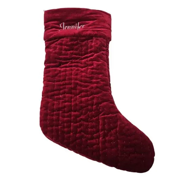 NEW Pottery Barn Velvet Channel Quilted Stocking Red Jennifer Christmas