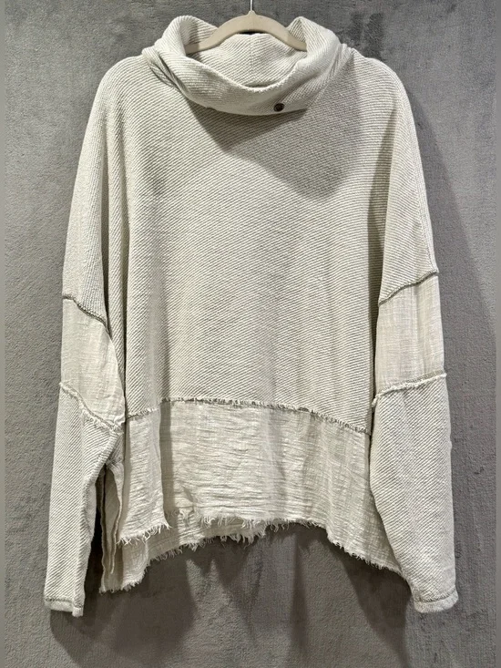 Free People Zoe Pullover Slate Ivory Cowl Neck Sweater Oversized Boho Size S