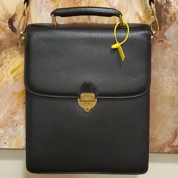 Like new Bally awesome upright briefcase or crossbody bag with terrific hardware