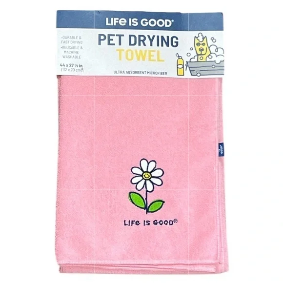 PETS - Life is good - 2/$28 - ‘Daisy - pink’ pet drying towel. NWT.