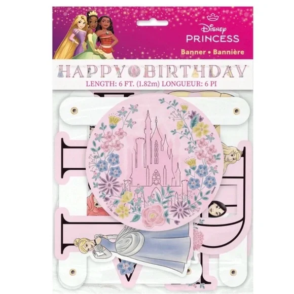 Disney Princess Happy Birthday Banner - Pink and Gold