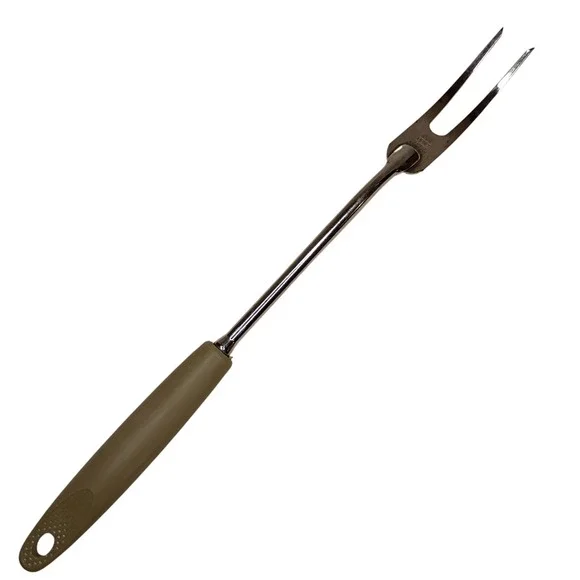 Vtg Ekco Chromium Plated CARVING MEAT FORK Olive Green Handle 12.5‎ in