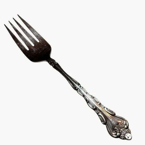 International Serving Fork Stainless Steel Floral Handle Vintage