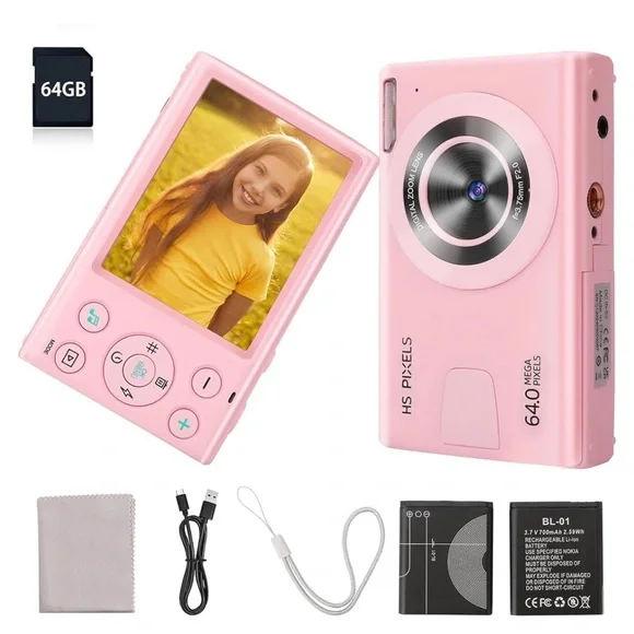 NIB Digital Camera,W/ 64GB Card & 2 Pack Battery,4K/1080p 18X Zoom,Anti-shake