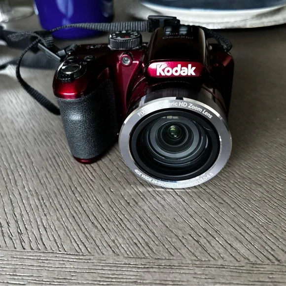 Kodak Metallic Red Bridge Camera with Black Grip and Silver Lens Ring