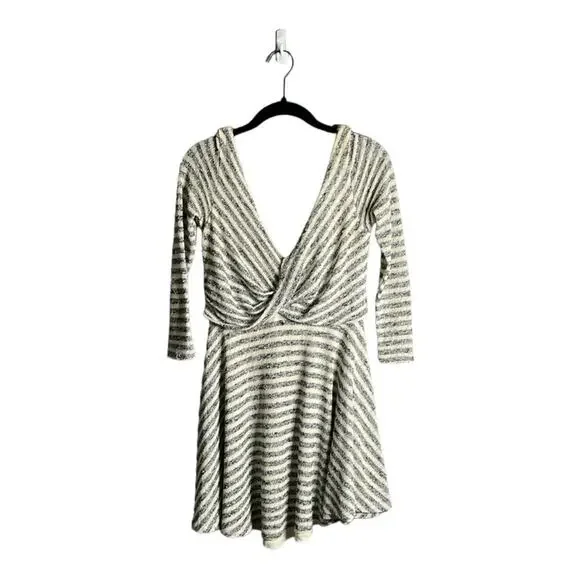 Free People Gray and White Striped Wrap Fit & Flare Dress Size XS
