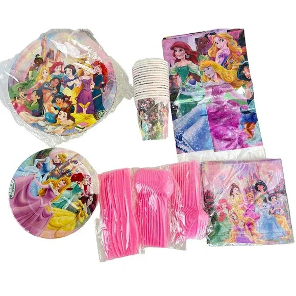 Disney Princess Party Supplies Plates Cups Napkins Utensils Set For 16 Guest