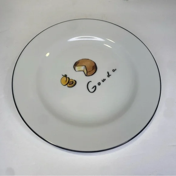 POTTERY BARN Cheese Plate GOUDA Black Rim 7 3/4