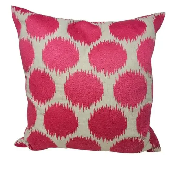 Pottery Barn Tean Pink Ikat Cotton Linen 19x19 in Throw Pillow Polka Dot